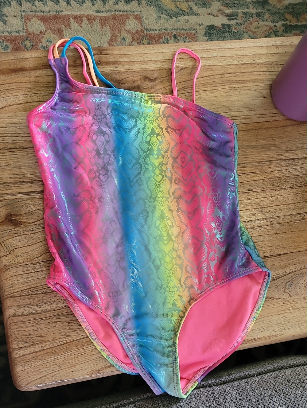 Girls' Rainbow Striped One-Shoulder Swimsuit